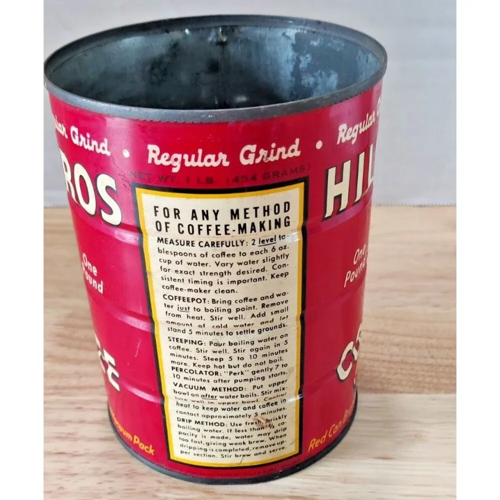 Vintage HILLS BROS Coffee Can-1930s-Americana-Kitchen-Decor